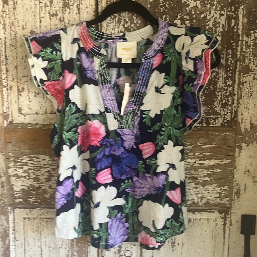 MAEVE Anthropologie flutter sleeve floral top :: xs